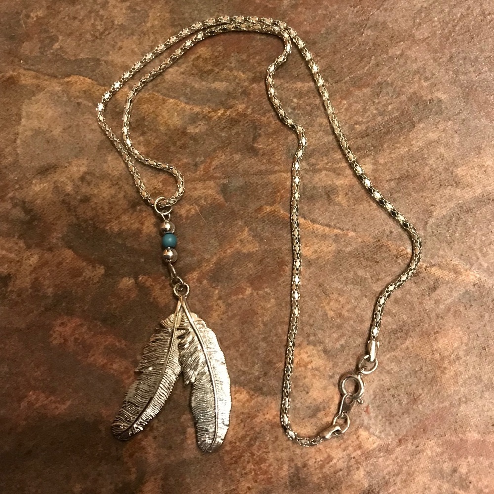 Vintage Southwest style boho feather necklace